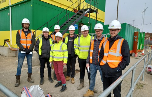 Construction students standing outside