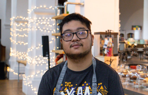 Student wearing an apron