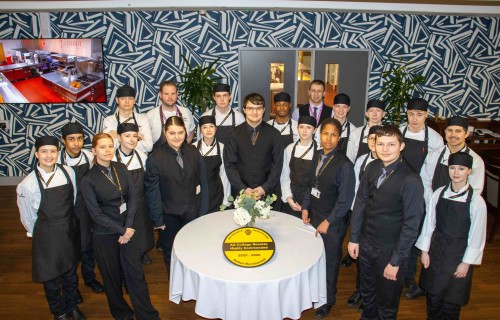 Students and staff with the AA College Rosette that was recently awarded to the Debut Restaurant   WEB